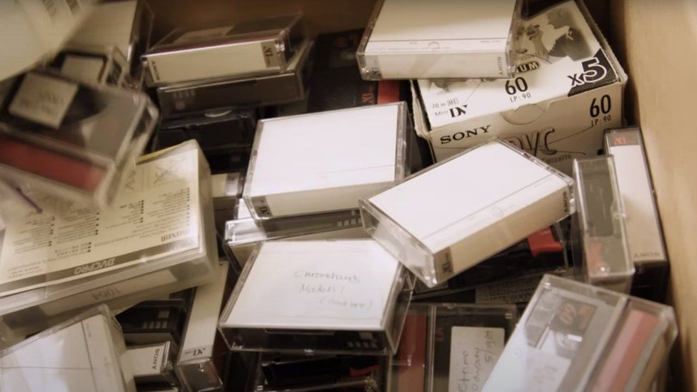 Danny says some of the boxes contain "hundreds" of smaller tapes that would've gone inside video cameras before memory cards took over
