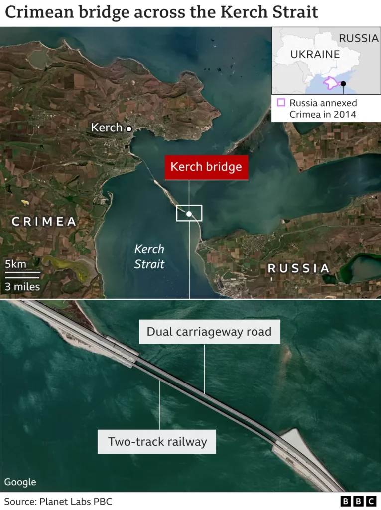 Карта показывает Керченский мост