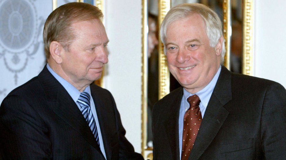 Ukraine's Leonid Kuchma repeatedly pressed the EU for membership, here with EU Commissioner Chris Patten
