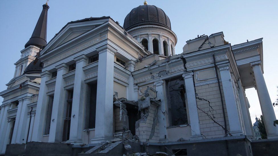 The damaged Transfiguration Cathedral