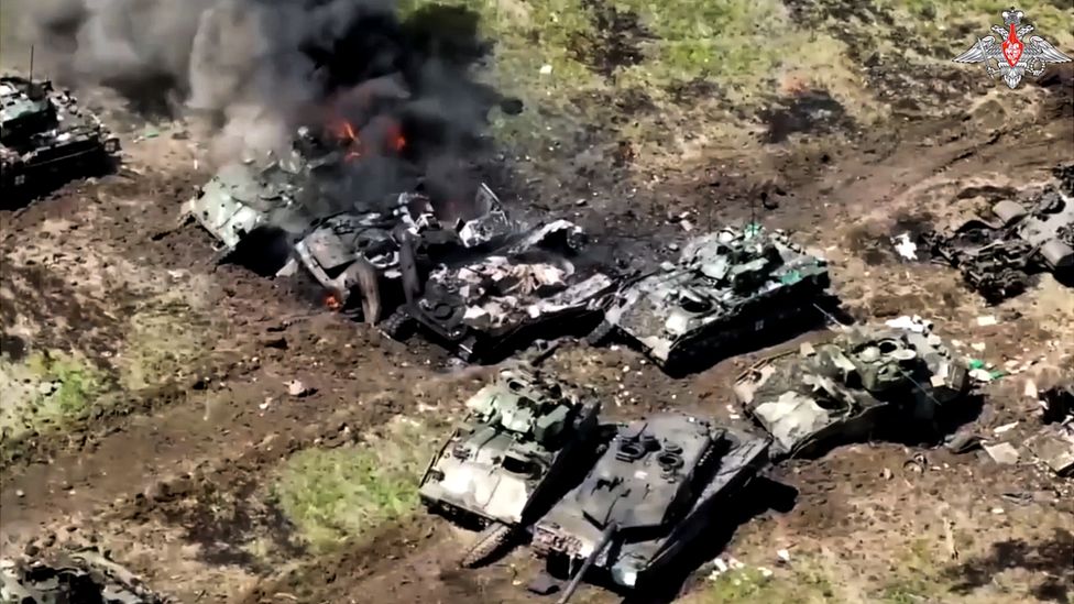 Russia released footage of tanks it said it had destroyed in the early days of the offensive