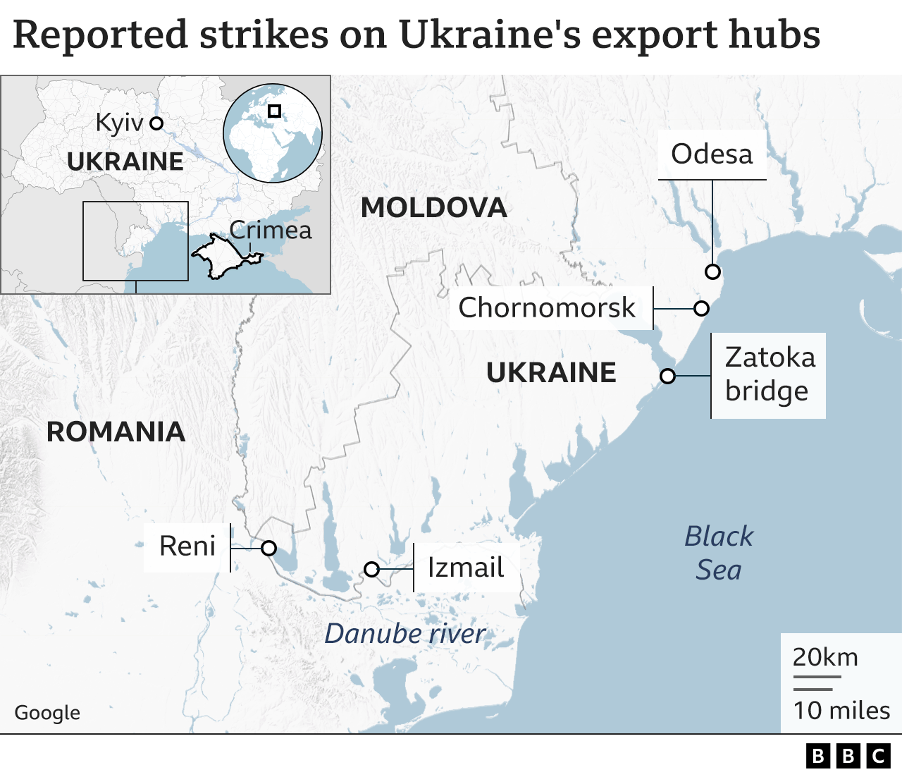 Export hubs targetted by Russian strikes