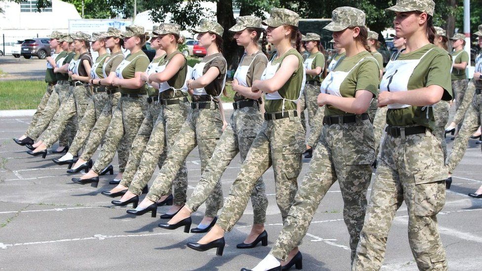 In 2021, the Ukrainian military released pictures of female soldiers practising for a parade in heels - sparking outrage