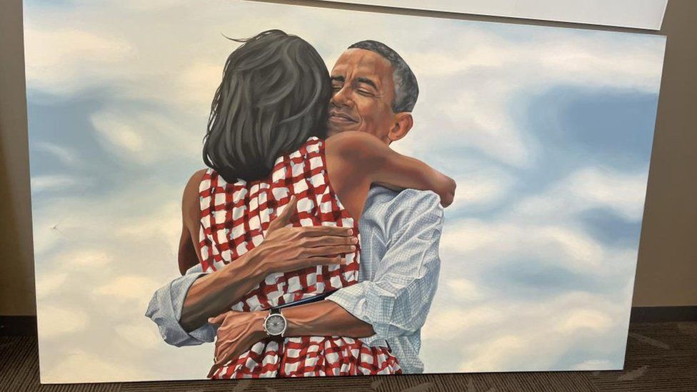 An oil painting commemorating a tweet by former US President Obama