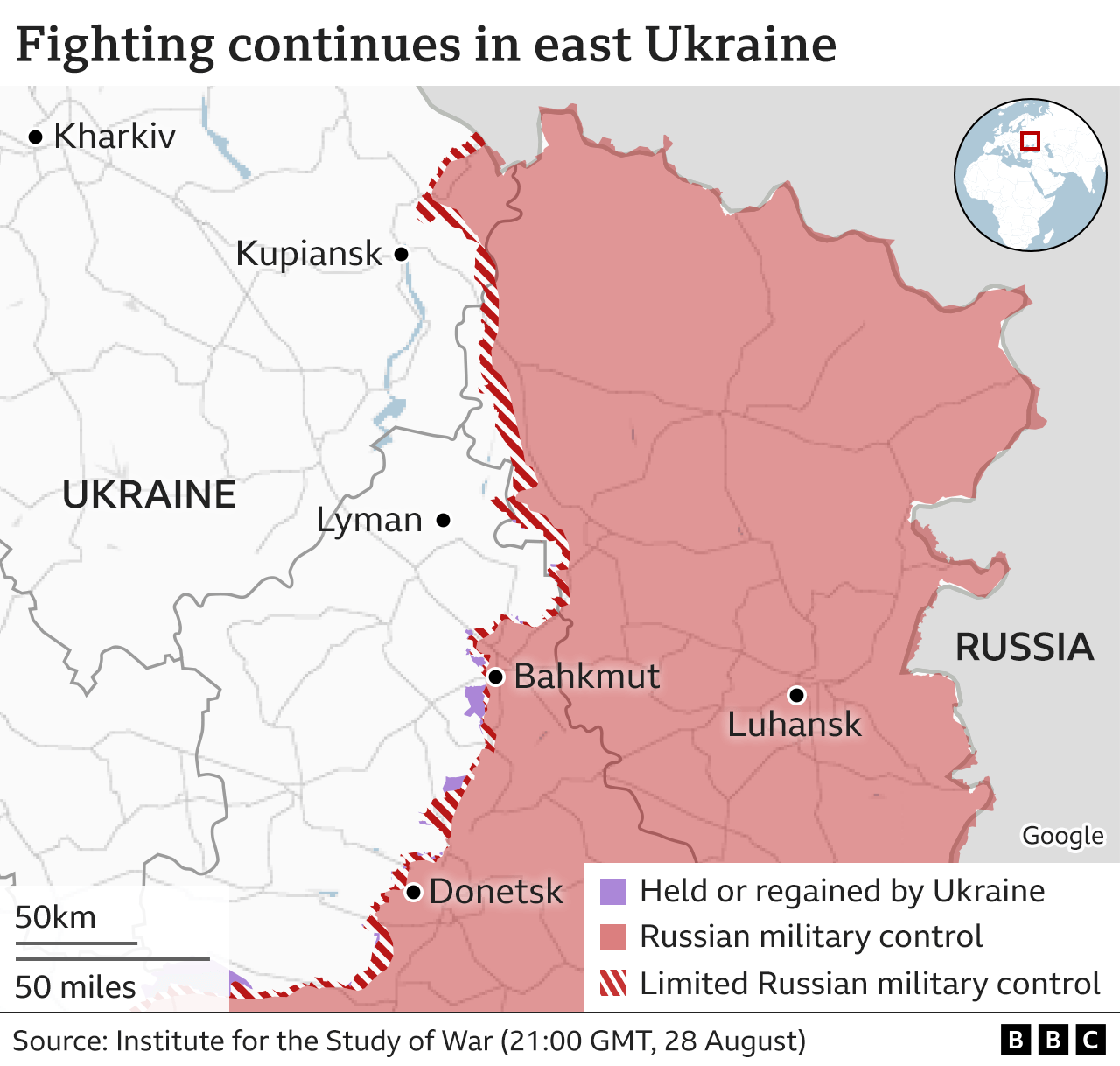 Fighting continues in east Ukraine, map shows territorial gains made by Ukraine and Russia