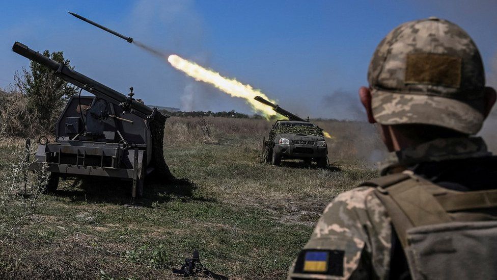 Ukrainian troops in the south (pictured) face formidable Russian defences