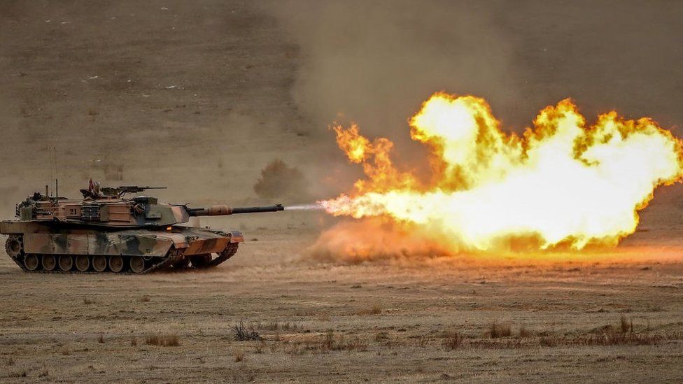 The tank rounds are for M1 Abrams tanks that are due to be delivered to Ukraine this year (file photo)