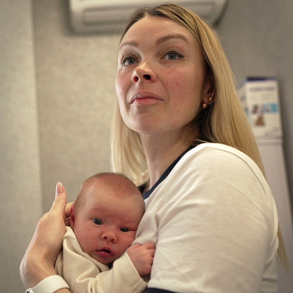 Yuliya Balahura's baby daughter, Mia, spent her first night in a hospital bomb shelter