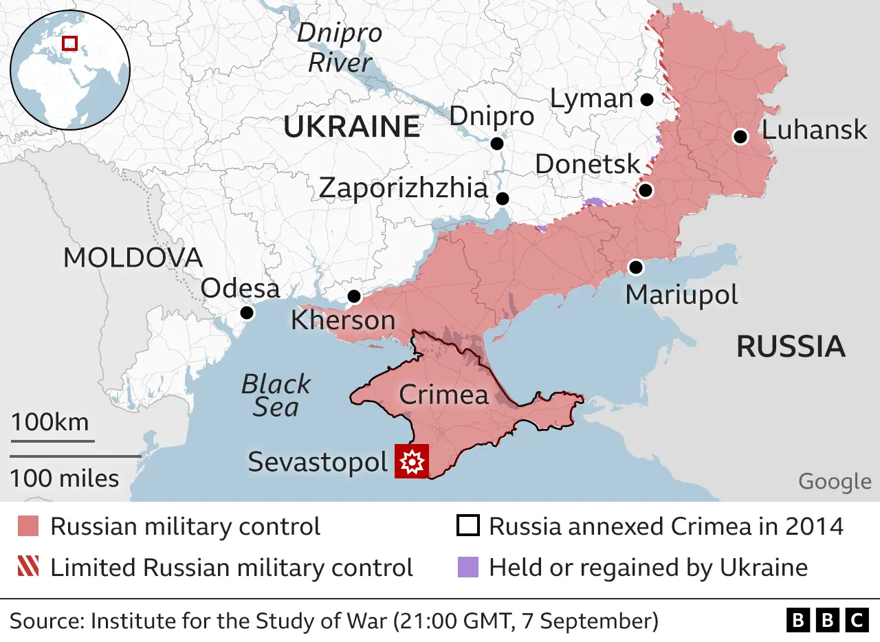 Карта с изображением Крыма и Севастопольского судостроительного завода