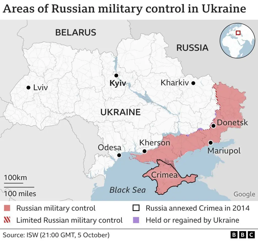 Карта зон российского военного контроля в Украине