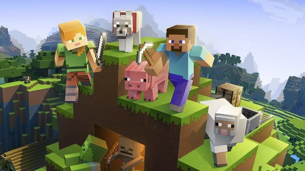 Персонаж Minecraft Стив рядом с животными
