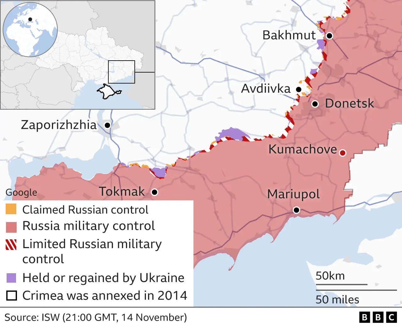 Карта контроля на востоке Украины
