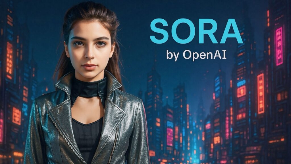 Что такое Sora от OpenAI? 1 Героиня в киберпанк-сцене, сгенерированной Sora от OpenAI на основе исходного фото