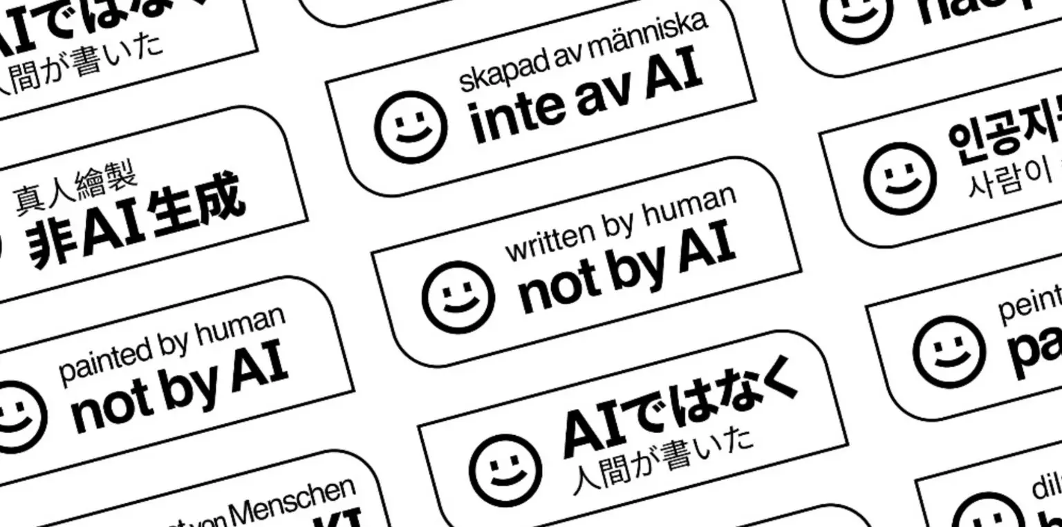 Гонка за создание общепризнанного логотипа «Без ИИ» 3 Not By AI предлагает услугу проверки, или вы можете просто скачать и использовать их значки за плату